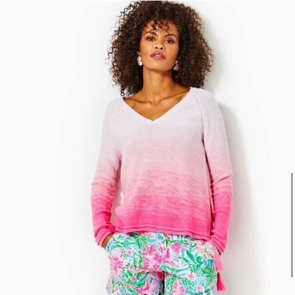 Women’s LILLY PULITZER Jody V-Neck Sweater HAVANA- PINK MARLED OMBRE. Size XS - Picture 1 of 15